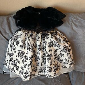 Elegant Black and White Floral Kids Formal Dress